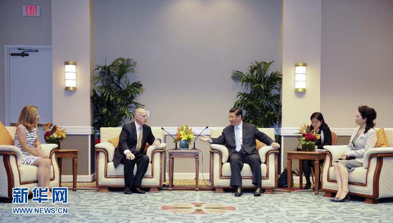 6月8日,国家主席习近平在美国加利福尼亚州会见该州州长布朗。 新华社记者 谢环驰 摄