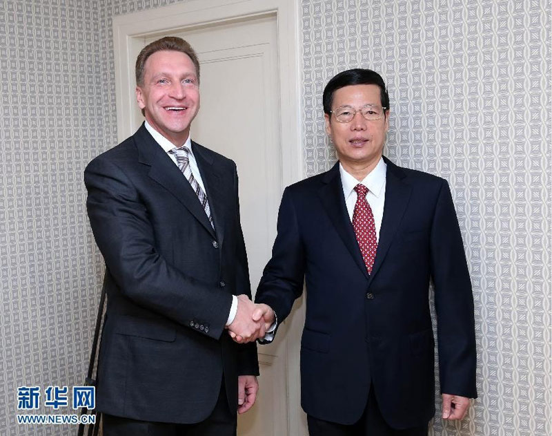 6月20日,国务院副总理张高丽在圣彼得堡会见俄政府第一副总理舒瓦洛夫。 新华社记者 庞兴雷 摄