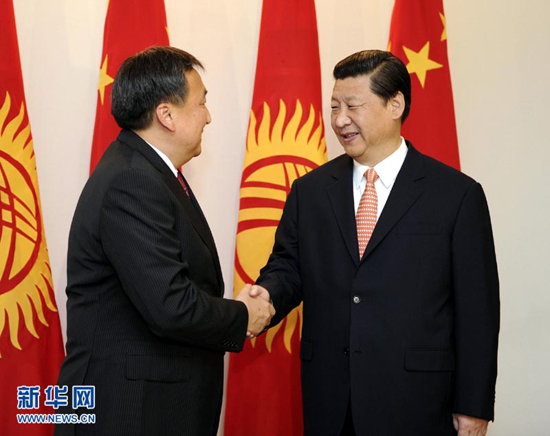9月11日，國家主席習近平在比什凱克會見吉爾吉斯斯坦議長葉延別科夫。 新華社記者謝環馳攝