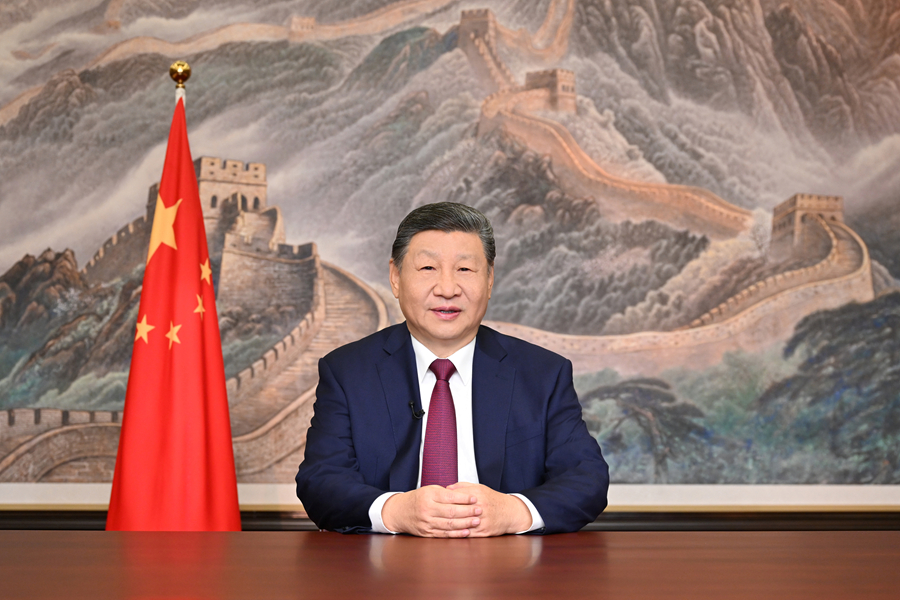 2026年新年前夕，国家主席习近平通过中央广播电视总台和互联网，发表二〇二六年新年贺词。新华社记者 燕雁 摄
