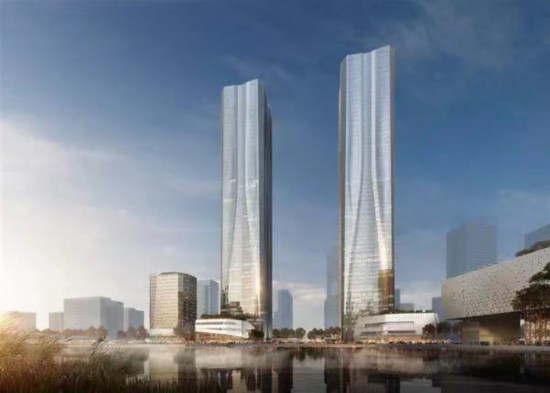 上海在建最高双塔——张江“科学之门”效果图。上海发布图